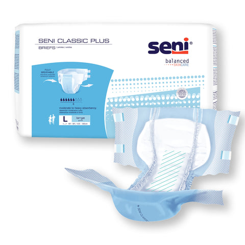 Incontinence Brief Seni® Classic Plus Adult Large Unisex Disposable Moderate Absorbency #S-LA25-BC2