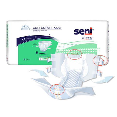 Incontinence Brief Seni® Super Plus Adult Large Unisex Disposable Heavy Absorbency #S-LA25-BP1