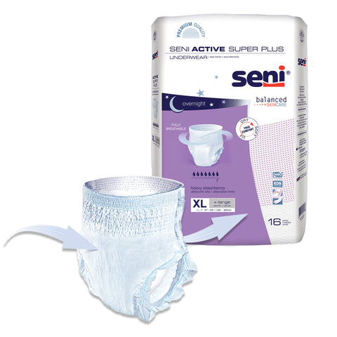 Absorbent Underwear Seni® Active Super Plus Pull On with Tear Away Seams Adult X-Large Unisex Disposable Heavy Absorbency #S-XL16-AP1
