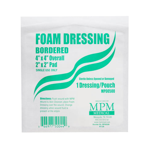MPM Medical Foam Dressing MPM 4 X 4 Inch With Border Waterproof Backing Adhesive Square Sterile #MP00500