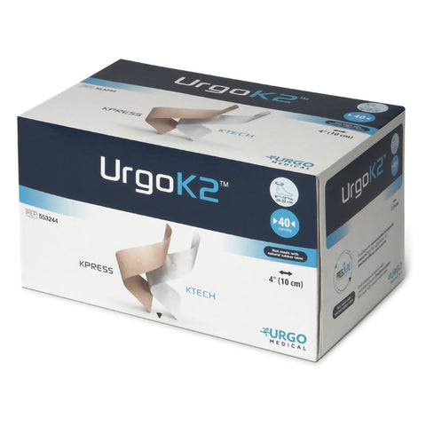 2 Layer Compression Bandage System URGOK2™ 4 X 9-3/4 X 12-1/2 Inch 40 mmHg Self-adherent Closure Tan / White Large NonSterile