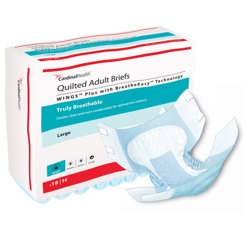 Incontinence Brief Wings™ Quilted Plus with BreatheEasy™ Technology Adult Large Unisex Disposable Heavy Absorbency #66134