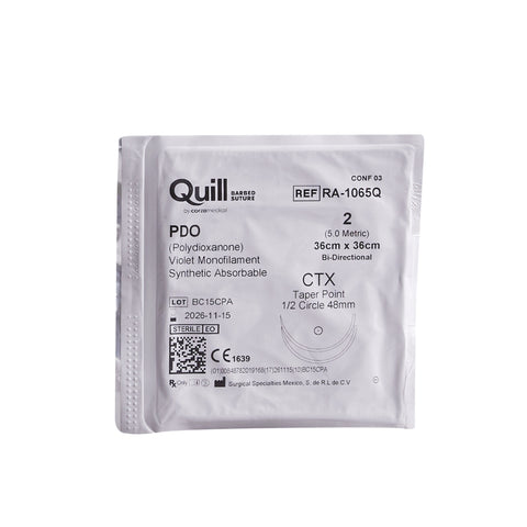 Absorbable Quill Barbed Suture with Needle Quill™ Polydioxanone CTX 1/2 Circle Taper Point Needle Size 2 Barbed Monofilament #RA-1065Q