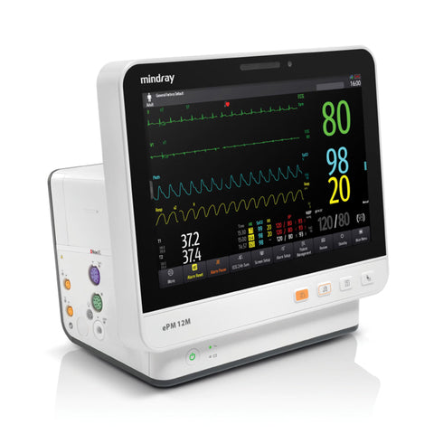 Patient Monitor Mindray EPM 12M Monitoring 3/5 Lead, NIBP, SpO2, Temperature Battery Operated #121-002727-00, 1 EACH