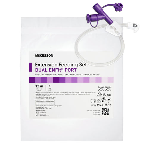 Enteral Feeding Extension Set McKesson 12 Inch, Enfit, Y-Port, Right Angle Connector and Clamp, NonSterile For Use with Low-Profile Gastrostomy, Jejunal and Transgastric-Jejunal Feeding Tube #194-0121-12