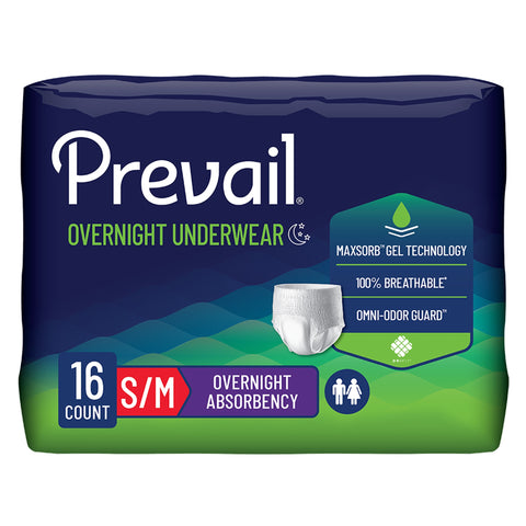 Absorbent Underwear Prevail® Overnight Pull On with Tear Away Seams Adult Small / Medium Unisex Disposable Heavy Absorbency #PVX-512