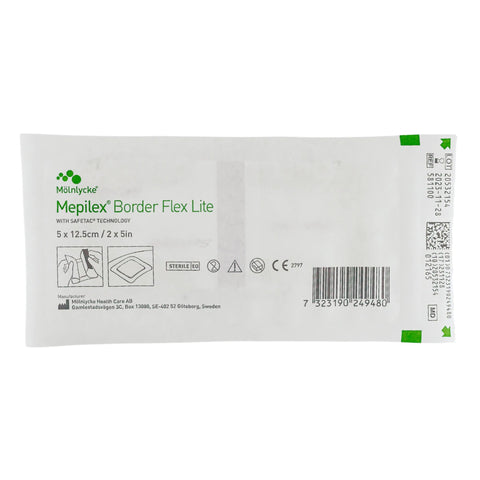 Molnlycke Thin Foam Dressing Mepilex® Border Flex Lite 2 X 5 Inch With Border Film Backing Silicone Adhesive Rectangle Sterile #581100