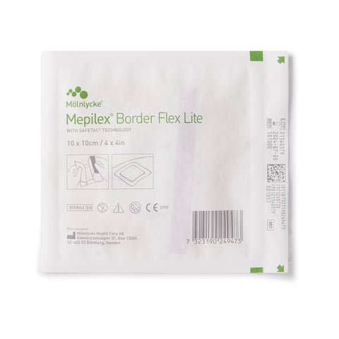 Molnlycke Thin Foam Dressing Mepilex® Border Flex Lite 4 X 4 Inch With Border Film Backing Silicone Adhesive Square Sterile #581300