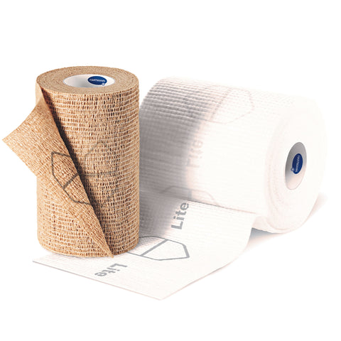 2 Layer Compression Bandage System with Visible Indicators TwoPress® 2 Lite 4 Inch X 7.1 Yard / 4 Inch X 8.9 Yard Standard Compression Self-adherent Closure Tan / White NonSterile