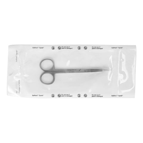 Iris Scissors Miltex® Disposable 4-1/2 Inch Length Floor / Office Grade Pakistani Stainless Steel Sterile Finger Ring Handle Straight Sharp Tip / Sharp Tip #5-304-ST-25
