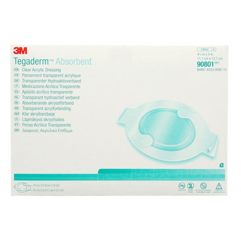 Absorbent Transparent Film Dressing 3M™ Tegaderm™ Absorbent 4-3/8 X 5 Inch Oval Sterile #90801
