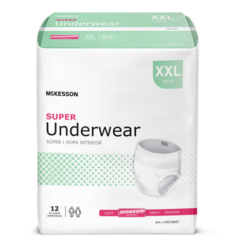 Absorbent Underwear McKesson Pull On with Tear Away Seams Adult 2X-Large Unisex Disposable Moderate Absorbency #UW33847