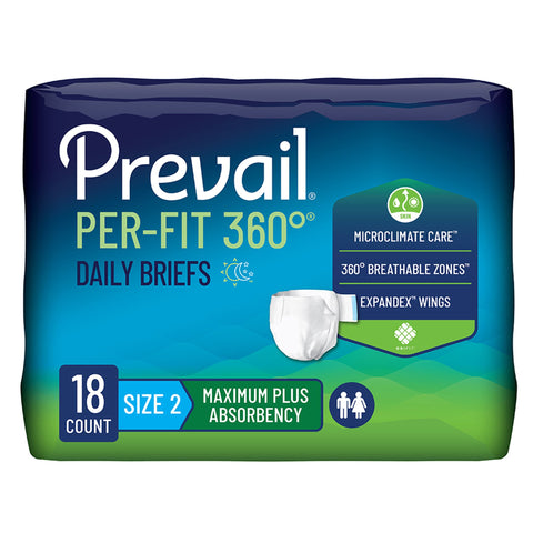 Incontinence Brief Prevail® Per-Fit 360°™ Adult Size 2 Unisex Disposable Heavy Absorbency #PFNG-013/1