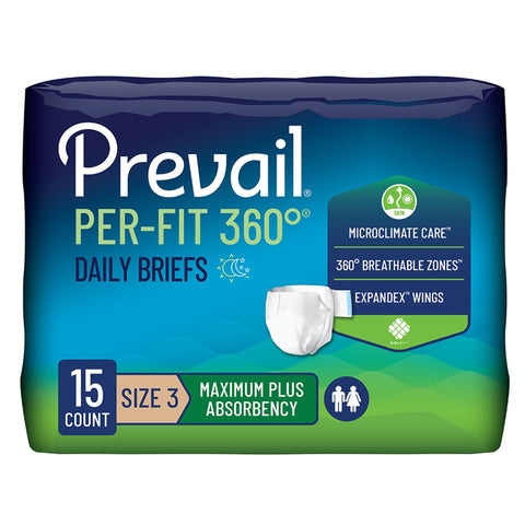 Incontinence Brief Prevail® Per-Fit 360°™ Adult Size 3 Unisex Disposable Heavy Absorbency #PFNG-014/1