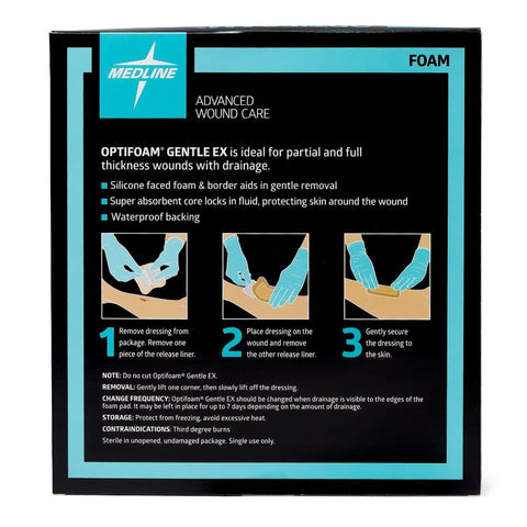 Medline Foam Dressing Optifoam® Gentle EX 6 X 6 Inch With Border Waterproof Backing Silicone Face and Border Square Sterile #MSCEX66EP