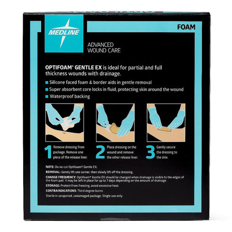 Medline Foam Dressing Optifoam® Gentle EX 4 X 4 Inch With Border Waterproof Backing Silicone Face and Border Square Sterile #MSCEX44EP