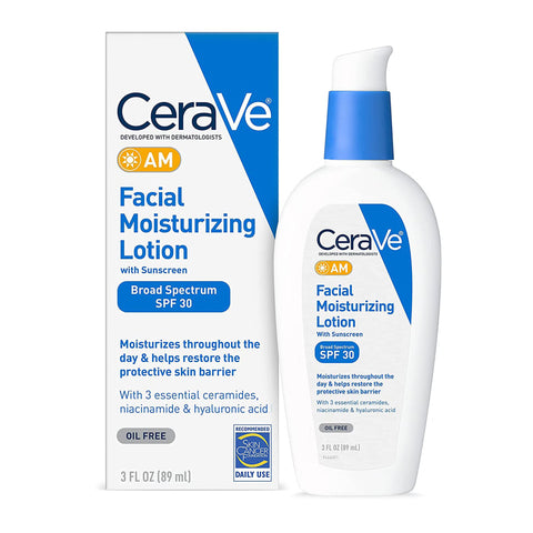 Facial Moisturizer with Sunscreen CeraVe® AM 3 oz. Pump Bottle Unscented Lotion #60600053746