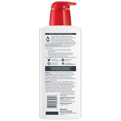 Hand and Body Moisturizer Eucerin® Advanced Repair 16.9 oz. Pump Bottle Unscented Lotion #07214063482