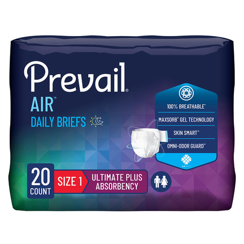 Incontinence Brief Prevail® Air™ Adult Size 1 / Medium Unisex Disposable Heavy Absorbency #PVBNG-012CA/1