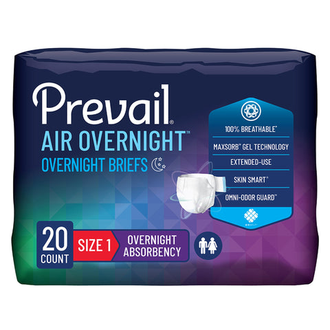 Incontinence Brief Prevail Air™ Overnight Adult Size 1 / Medium Unisex Disposable Heavy Absorbency #NGX-012/1
