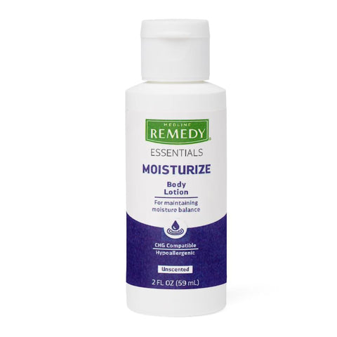 Hand and Body Moisturizer Medline Remedy® Essentials Moisturize 2 oz. Bottle Unscented Lotion CHG Compatible #MSC092MBL02