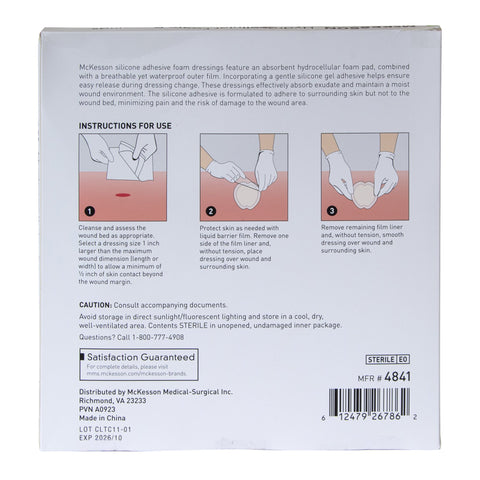 Foam Dressing McKesson 9 X 9 Inch With Border Waterproof Film Backing Silicone Gel Adhesive Sacral Sterile #4841