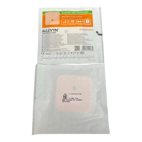 Smith & Nephew Foam Dressing Allevyn Tracheostomy 3-1/2 X 3-1/2 Inch Without Border Film Backing Nonadhesive Fenestrated Square Sterile #66007640