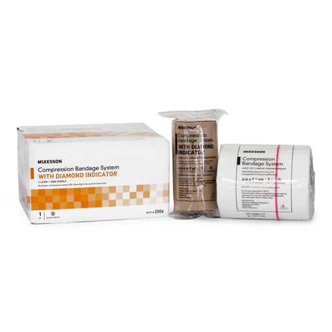 2 Layer Compression Bandage System 4 Inch X 7-1/10 Yard / 4 Inch X 6-9/10 Yard Self-adherent Closure Tan / White NonSterile