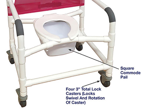 MJM International Wide Shower Chair With Total Lock Casters #126-3TL-NB