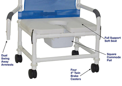 MJM International Wide Shower Chair With Full Support Soft Seat And Dual Swing Away Armrests 126-4TW-NB-FSSS-DDA
