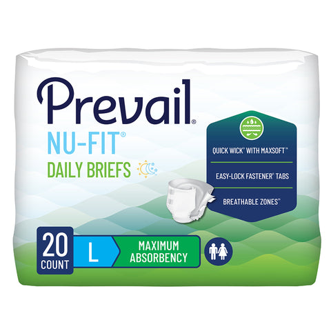 Incontinence Brief Prevail® Nu-Fit® Adult Large Unisex Disposable Heavy Absorbency #NU-013/2