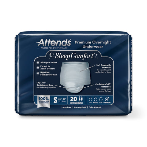 Absorbent Underwear Attends Sleep Comfort Premium Overnight Pull On with Tear Away Seams Adult Small Unisex Disposable Heavy Absorbency #SCPO10
