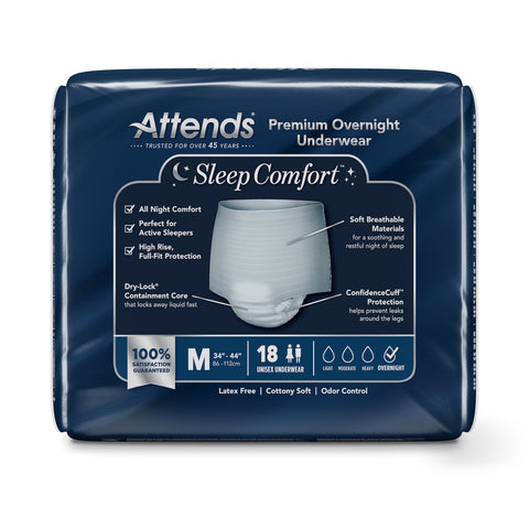 Absorbent Underwear Attends Sleep Comfort Premium Overnight Pull On with Tear Away Seams Adult Medium Unisex Disposable Heavy Absorbency #SCPO20