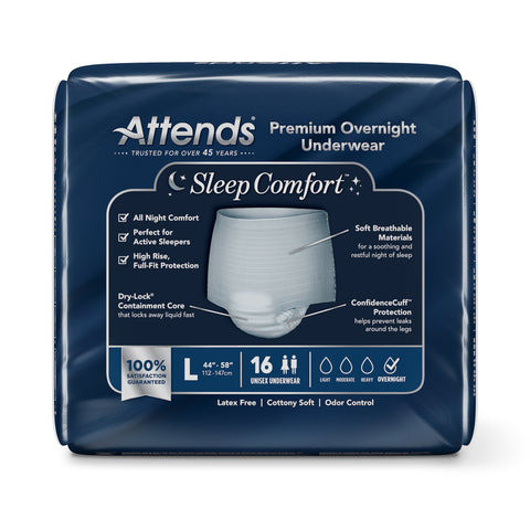 Absorbent Underwear Attends Sleep Comfort Premium Overnight Pull On with Tear Away Seams Adult Large Unisex Disposable Heavy Absorbency #SCPO30