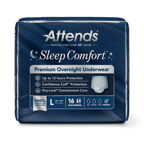 Absorbent Underwear Attends Sleep Comfort Premium Overnight Pull On with Tear Away Seams Adult Large Unisex Disposable Heavy Absorbency #SCPO30