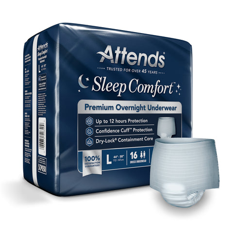 Absorbent Underwear Attends Sleep Comfort Premium Overnight Pull On with Tear Away Seams Adult Large Unisex Disposable Heavy Absorbency #SCPO30