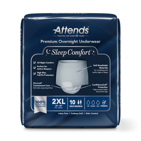 Absorbent Underwear Attends Sleep Comfort Premium Overnight Pull On with Tear Away Seams Adult 2X-Large Unisex Disposable Heavy Absorbency #SCPO50