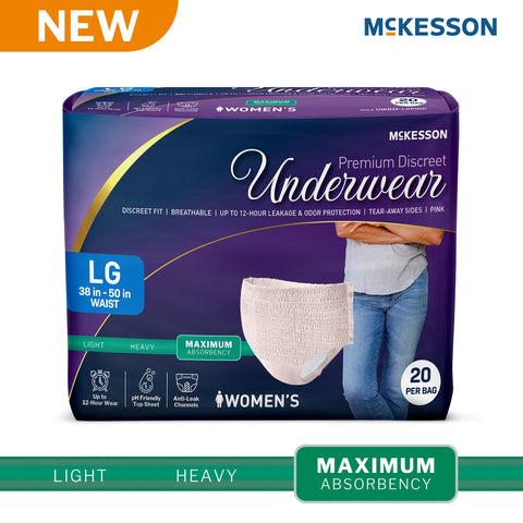 Absorbent Underwear McKesson Premium Discreet Maximum Pull On with Tear Away Seams Adult Large Female Disposable Heavy Absorbency #UWDM-LGPINK