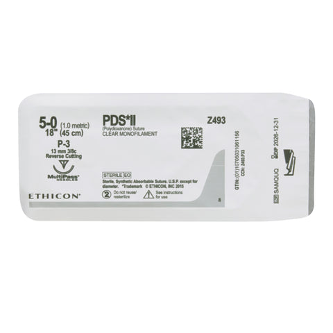 Absorbable Suture with Needle PDS™ II Polydioxanone P-3 3/8 Circle Precision Reverse Cutting Needle Size 5-0 Monofilament #Z493G