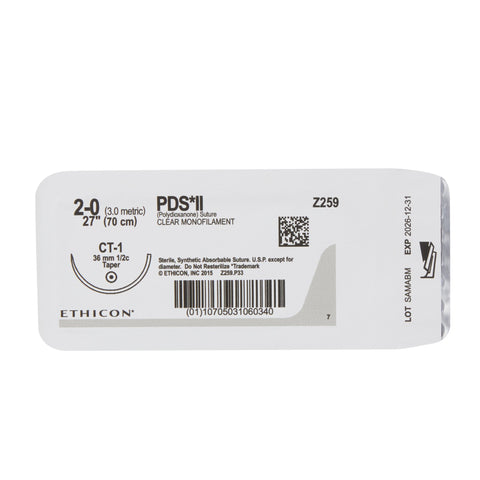 Absorbable Suture with Needle PDS™ II Polydioxanone CT-1 1/2 Circle Taper Point Needle Size 2-0 Monofilament #Z259H