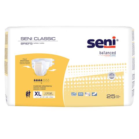 Incontinence Brief Seni® Classic Adult X-Large Unisex Disposable Moderate Absorbency #S-XL25-BC1