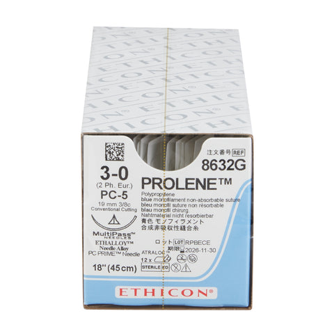 Nonabsorbable Suture with Needle Prolene™ Polypropylene PC-5 3/8 Circle Precision Conventional Cutting Needle Size 3-0 Monofilament #8632G