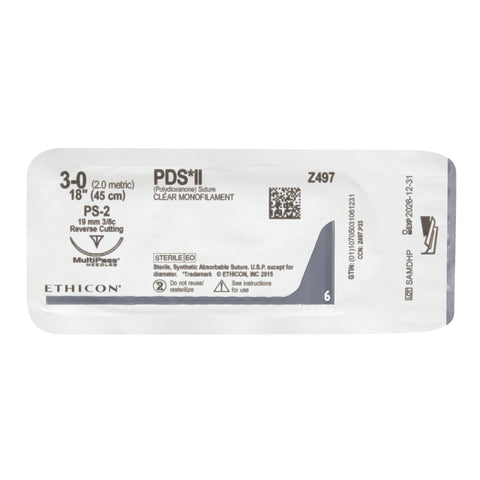 Absorbable Suture with Needle PDS™ II Polydioxanone PS-2 3/8 Circle Precision Reverse Cutting Needle Size 3-0 Monofilament #Z497G