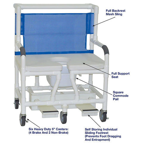 MJM International Bariatric Shower Chair With Soft Seat Deluxe Elongated #131-5-SSDE