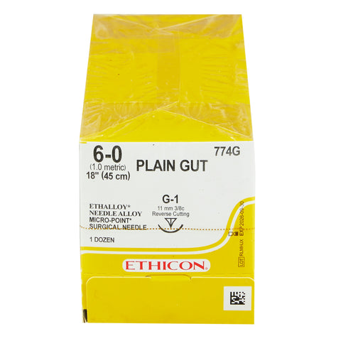 Absorbable Suture with Needle GUT PLAIN Plain Gut G-1 3/8 Circle Precision Reverse Cutting Needle Size 6-0 Monofilament #774G