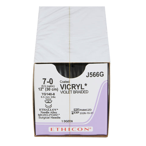 Absorbable Suture with Needle Coated Vicryl™ Polyglactin 910 TG140-8 3/8 Circle Spatula Needle Size 7-0 Braided #J566G