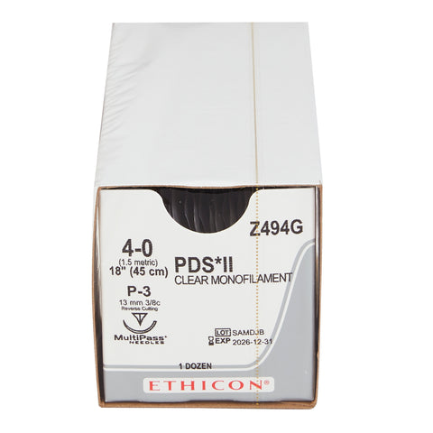 Absorbable Suture with Needle PDS™ II Polydioxanone P-3 3/8 Circle Precision Reverse Cutting Needle Size 4-0 Monofilament #Z494G