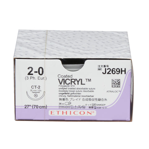 Absorbable Suture with Needle Coated Vicryl™ Polyglactin 910 CT-2 1/2 Circle Taper Point Needle Size 2-0 Braided #J269H