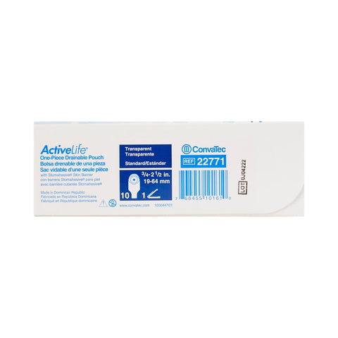 ConvaTec Colostomy Pouch ActiveLife® One-Piece System 12 Inch Length Flat, Trim To Fit 3/4 to 2-1/2 Inch Stoma Drainable #022771
