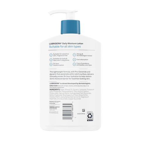 Hand and Body Moisturizer Lubriderm® 16 oz. Pump Bottle Unscented Lotion CHG Compatible #514832300